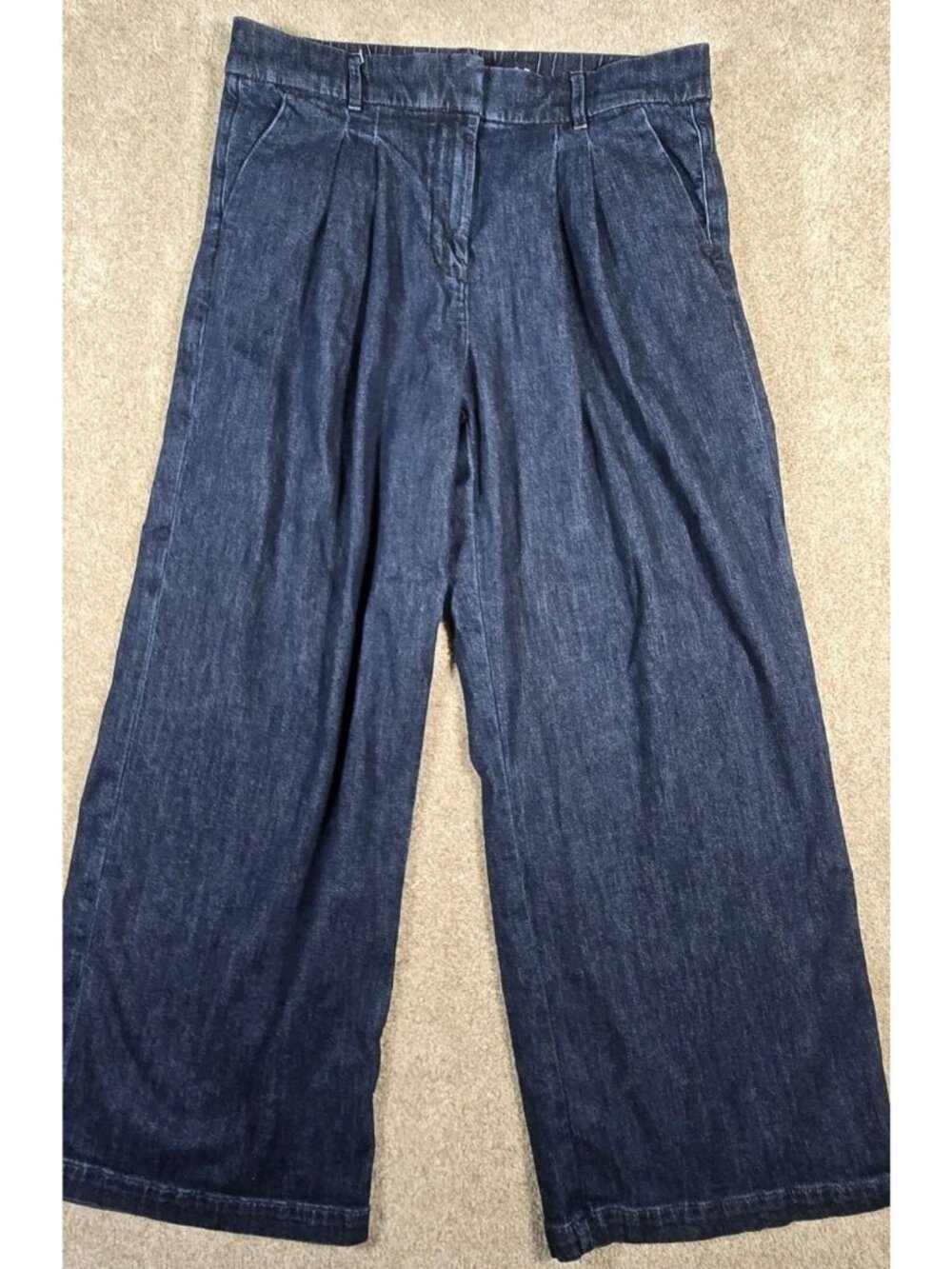 American Eagle Trouser Dark Jeans Wide Leg High Rise Pleated Stretch Women's 10